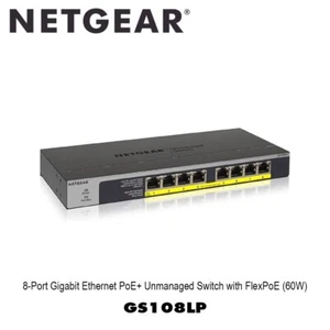 NetGear GS108LP 8 port Gigabit Ethernet Unmanaged PoE Switch W/ Power Cord - Photo 1/5