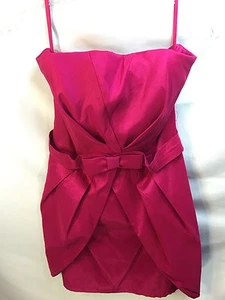 Cache Sz 10 Hot Pink Bow Peplum Mini Dress Strapless Evening Club - Picture 1 of 10