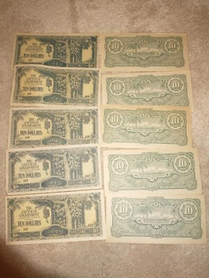 10x Japanese occupied British Malaya and Borneo 10 Dollars 1944 WWII Pacific War - Image 1 of 2
