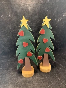 Vintage Wood Evergreen Christmas Tree Decorations By Holiday Home Set of 2 - Picture 1 of 14