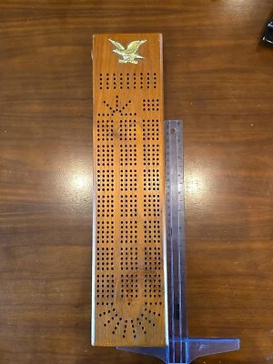 VINTAGE 4x17 4trk MCM Style Liberty EAGLE Handmade Wood Cribbage Board Wood Pegs - Image 1 of 4