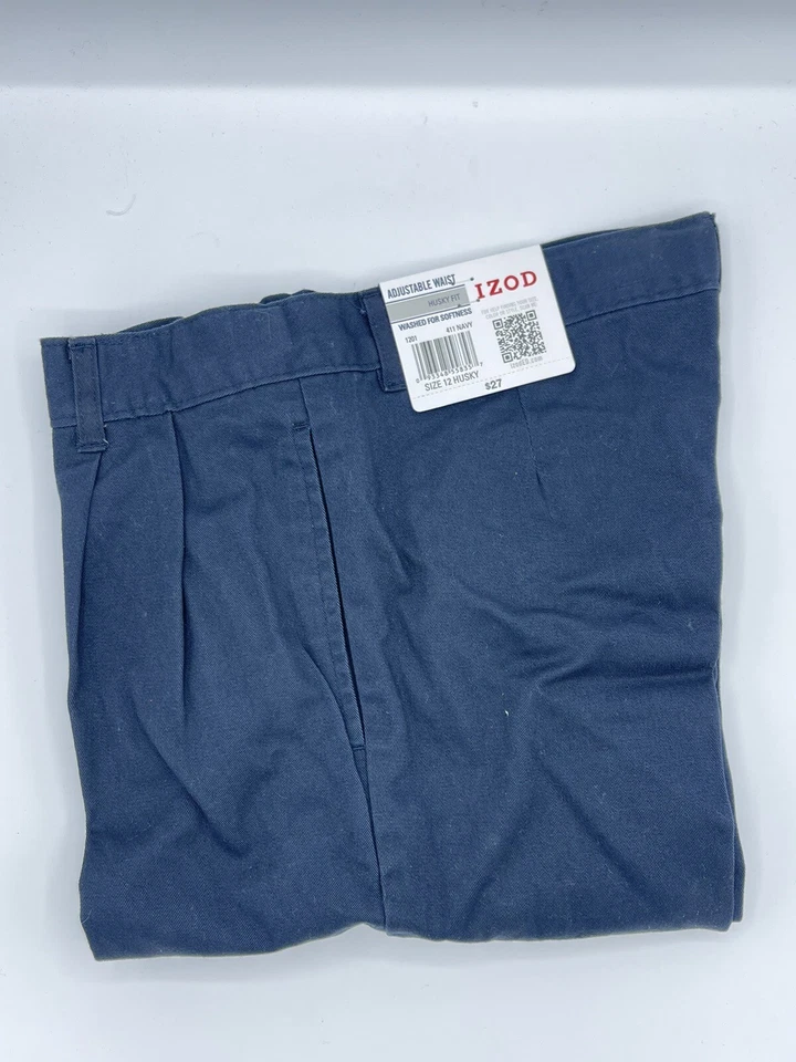 Pantalones Cortos Izod Azul Marino Niños Talla 12 Husky Frente Plano Uniforme Cintura Ajustable B119 Foto 1 de 2