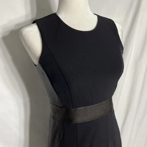 Theory Taline Real Leather & Ponte Stretch Pencil Dress Black $695 Sz 0 Women - Picture 1 of 19