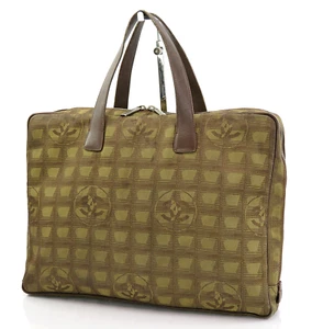 Auth CHANEL New Travel Line Brown Nylon and Leather Briefcase Bag Purse #60882 - Picture 1 of 24