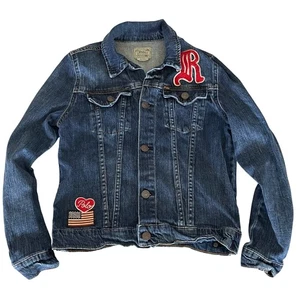 Polo Ralph Lauren Girls Denim Jacket Sz 12 Embroidered Patch Jean Jacket Varsity - Picture 1 of 17