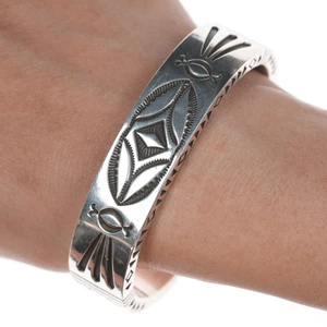 6.625" Jennifer Curtis Navajo Heavy Stamped silver bracelet - Picture 1 of 10