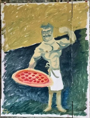 French Impressionist Pizza Chef Oil Painting Original Signed 15x19 Cardboard - Image 1 of 2