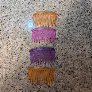 4  Vintage 80s 90s Translucent Glitter Plastic Side Hair Combs Multicolor - Picture 1 of 3