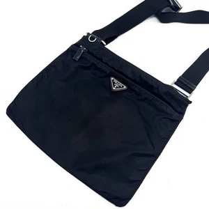 PRADA Tessuto Nylon Shoulder Crossbody Bag Black Triangle Logo Plate USED - Picture 1 of 10