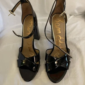 Sam Edelman Yancy Block Heel Sandal - 9 M Black Patent Leather NIB - Picture 1 of 9