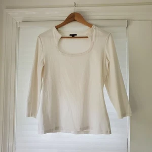 lafayette 148 new york White Scoop Neck Three-Quarter Sleeve Top Large - Picture 1 of 7