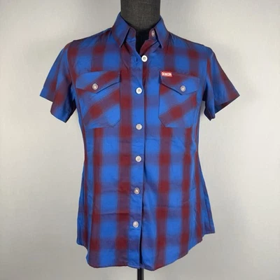 Dixxon Flannel Co Roanne St Plaid Short Sleeve Button Up Shirt Blue Red Size M - Image 1 of 4