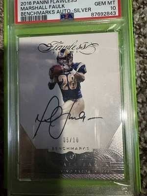 POP 1 MARSHALL FAULK PSA 10 2016 PANINI FLAWLESS BENCHMARKS AUTO SILVER RAMS /10 - Image 1 of 2