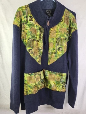 Suéter Jos A Bank Para Hombres Azul/Batik Estilo Cuarto Cremallera Corderos Mezcla Lana - Talla XXL Foto 1 de 4