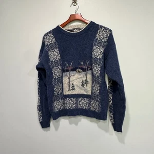 Woolrich Sweater XL Winter Scene Snowflake Knitwear Blue Cozy Womenswear - Picture 1 of 7