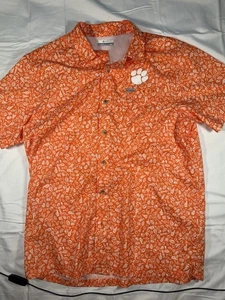 Columbia PFG Clemson Tigers Orange All Over Print Button Up Mens Small - Picture 1 of 10