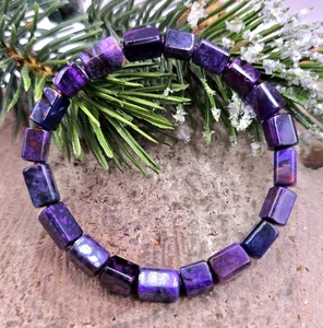 Genuine Sugilite Rectangular Cubes Beads Bracelet - Picture 1 of 10