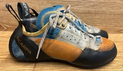 Scarpa Techno X Climbing Shoes Orange Blue Leather Made In Italy 9.5 US - Image 1 of 4