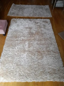 X2 IVORY DUNELM FLUFFY RUGS IVORY 120 X 70 AND 80 X 150 STEAM CLEANED CREAM - Picture 1 of 7