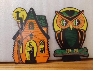Letreros de corte Beistle Co DIe doble cara vintage Halloween búho casa de brujas - Imagen 1 de 2
