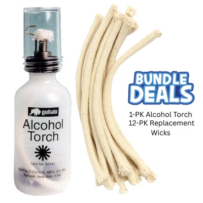 Buffalo Dental Alcohol Torch Needle Point Flame with 12-PACK Replacement Wicks