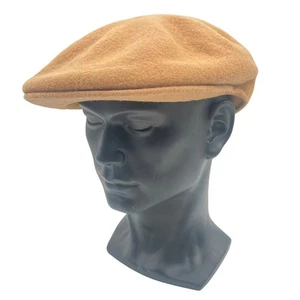 Vintage 00s Stacy Adams Mens Wool Newsboy Flat Cap Hat Driving Golf Tan L/XL - Picture 1 of 9