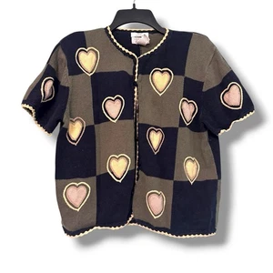 Cristopher Banks Hand Knit Short Sleeve Vintage 90s Heart Cardigan Coquette 90s - Bild 1 von 5