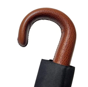 Men's Classic Gents Auto Open Umbrella Imported Italian Brown Leather Handle - Picture 1 of 4