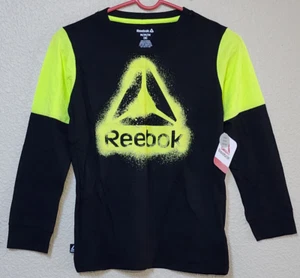 Reebok Jungen Grafik T-Shirt Farbe schwarz gelb LS T-Shirt Größe M (8) BRANDNEU - Bild 1 von 5