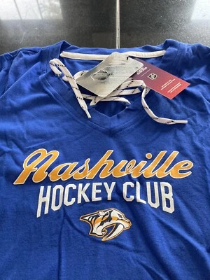 Womens Adidas Nashville Predators NHL Blue Skate Through Laces Shirt M Med NWT