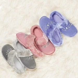 Ladies Slip-On Slippers with Rhinestones on top - GREY ONLY - Small (5-6) - Picture 1 of 1