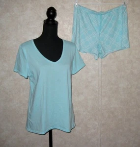 Nautica 2pc solid blue top & print shorts cotton pajama set size L - Picture 1 of 9