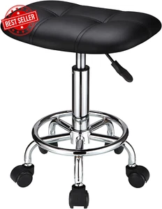 Square Rolling Stool with Wheels Height Adjustable Swivel Stools Black - Picture 1 of 12