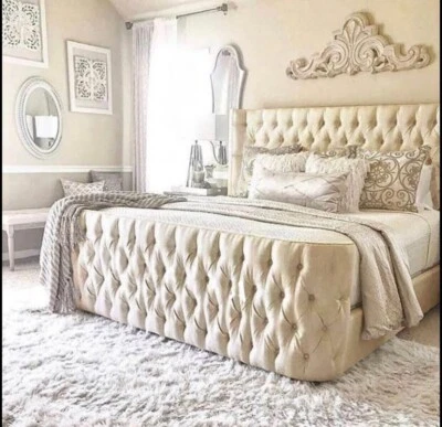 Wing Back Bed Frame Upholstered Fabirc Velvet Double King Super King - Image 1 of 4