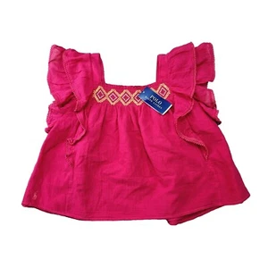 Polo Ralph Lauren Girls’ Size 16 Pink Ruffle Gauze Blouse Top Shirt NWT - Picture 1 of 8