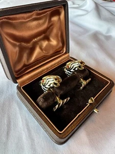 DAVID WEBB CUFFLINKS 18K YELLOW GOLD & ENAMEL ZEBRA HEADS.  - Picture 1 of 10