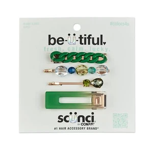 4 Scunci be-u-tiful Rhinestone Embellished Bobby Pins &amp; Fashion Clips, Green - Picture 1 of 7