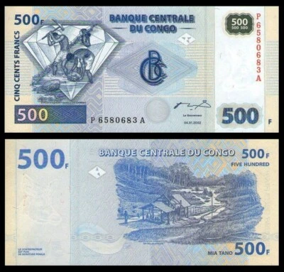 CONGO D.R. 500 Francs 2002 P-96A RARE WITHOUT DIAMONDS UNC UNCIRCULATED BANKNOTE - Image 1 of 3