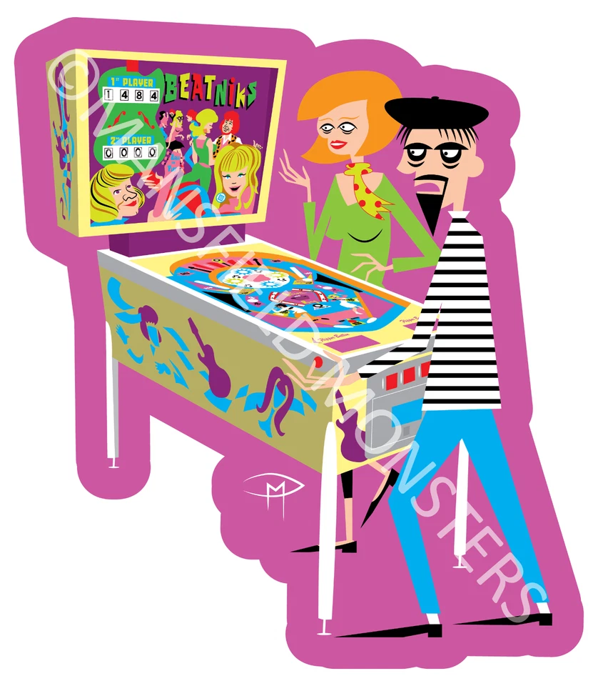 Beatniks Pinball 1960 1967 Máquina Imán 3" Arte Original Doug Mansfield Foto 1 de 1