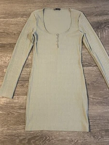 Mini Vestido Zara Para Mujer Talla M Verde Salvia Bodycon Manga Larga Cuello Redondo - Imagen 1 de 4