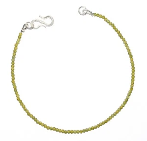 925 Fine Silver Green Peridot Gemstone 3 mm Round Beads 8" Strand Bracelet DF-84 - Picture 1 of 7
