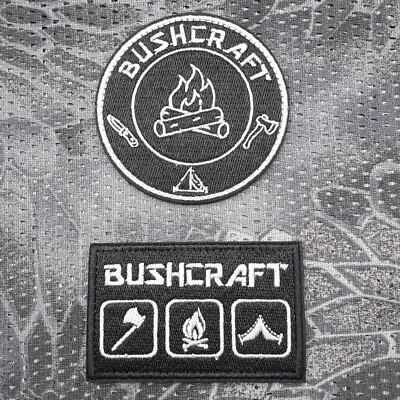 URSUZ 2x Bushcraft Patches Aufnäher Bestickt Abzeichen Survival Outdoor Camping Klett