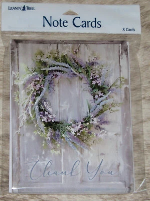 LEANIN TREE "Thank You" Pastel Wreath~Pack of 8 Notecards #35749~Blank Inside - Image 1 of 2