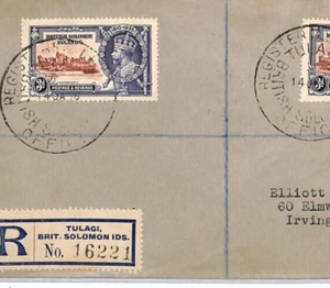 SOLOMON ISLANDS KGV Cover 1935 3d SILVER JUBILEE Tulagi Registered 1936 USA YR27 - Picture 1 of 12