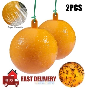 2PCS Sticky Fly Traps Ball Gnat Trap Flies Insect Glue Catcher w/ Hanging Ropes - Picture 1 of 12
