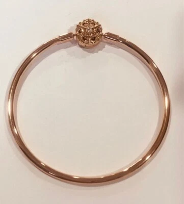New Genuine PANDORA Moments Sparkling Snowflake Clasp Bangle 14k Rose Gold Plate - image 1 of 4