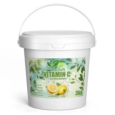 DTP-SOFT 3kg 100% Vitamin C Pulver 3 kg TOP L-Ascorbinsäure Lebensmittelqualität EIMER