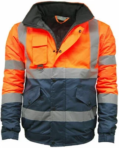 Ropa de trabajo HI VIZ Seguridad Bombardero Chaqueta Abrigo Contratista Carretera Impermeable Trabajo - Imagen 1 de 9