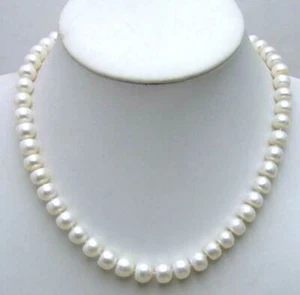 9-10mm Round Natural White Flat Pearl Necklace for Women Chokers 17" Jewelry - Picture 1 of 5