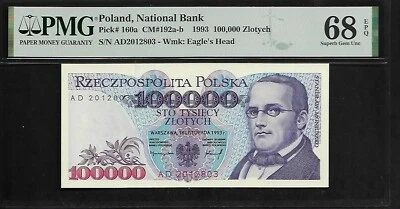 Polonia 100.000 Zlotych 1993 PMG 68 EPQ Serie UNC AD P#160a Stanislaw Moniuszko Foto 1 de 4